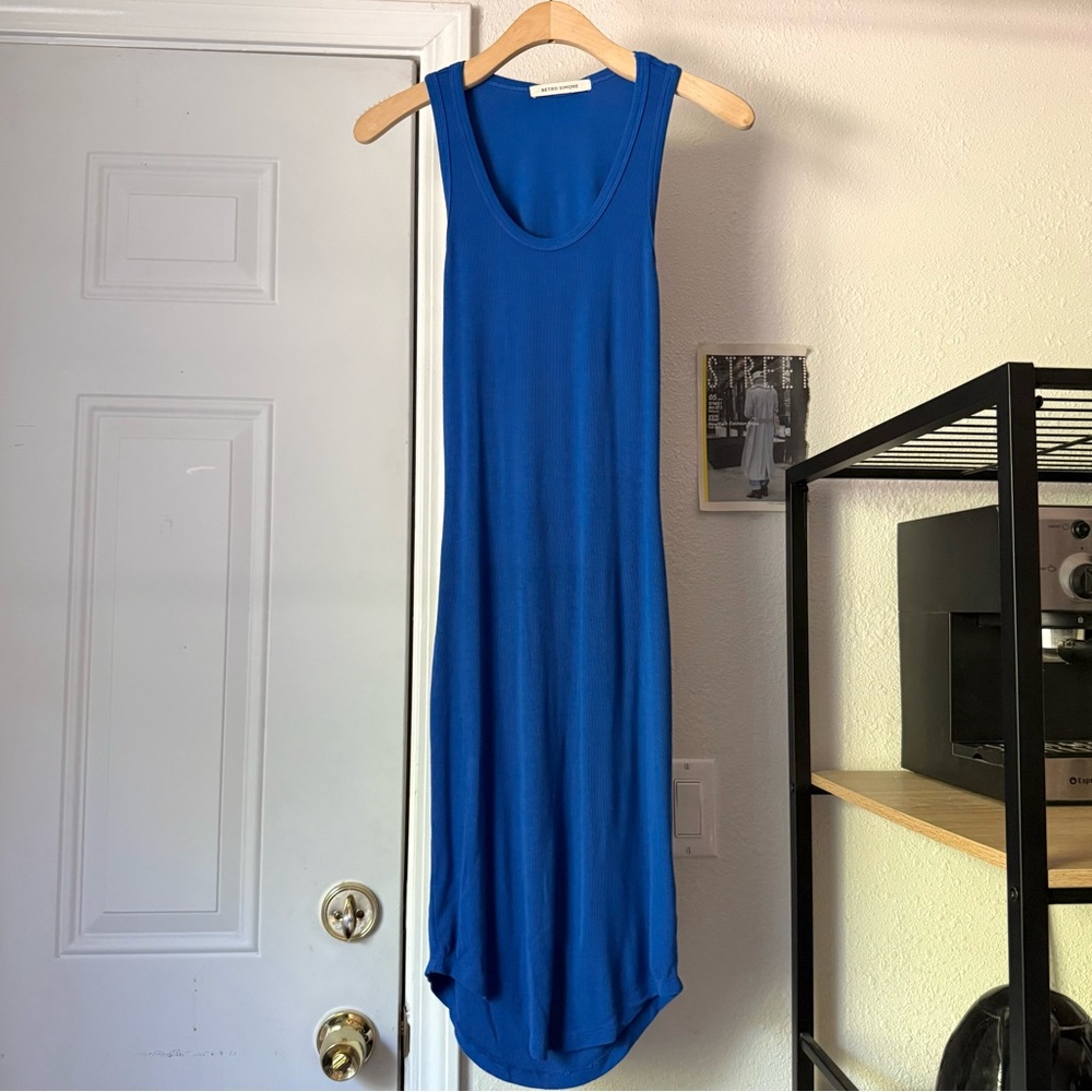 BETRO SIMONE cobalt royal blue scoop rib ribbed bodycon cutout back‎ midi dress